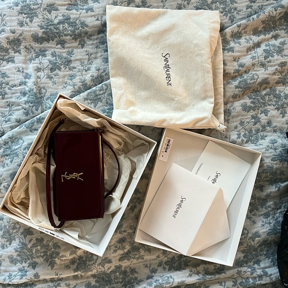 YSL Dark burgundy wallet chain purse